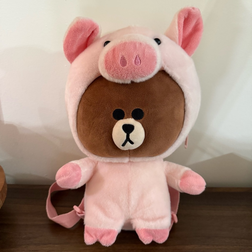 LINE FRIENDS Jungle Brown Piggy Plush Backpack Kawaii Bag